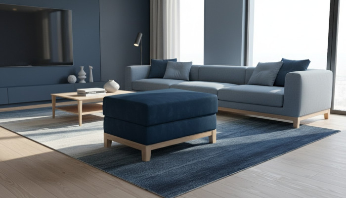 Design Polster Hocker Fußhocker Ottomane Sitz Chaise Gepolstert Pufa Blau