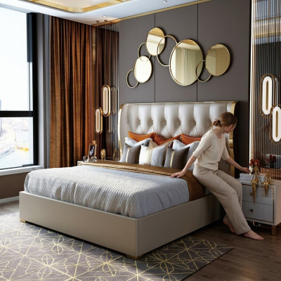 Designer Doppelbett Bett Hotel Luxus Schlafzimmer 180/200x200cm Leder