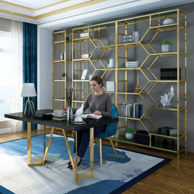 Luxus Büro Set Gruppe Edelstahl Metall Tisch Schrank 5tlg. Garnitur Office