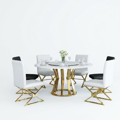 Esszimmer Garnitur Moderner Esstisch + 6 Lehnstühle Metall Leder Set
