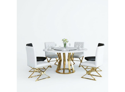 Esszimmer Garnitur Moderner Esstisch + 6 Lehnstühle Metall Leder Set