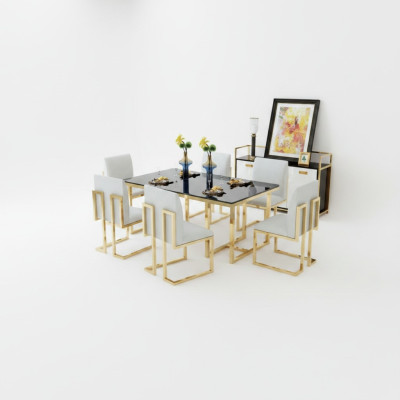 Design Esstisch Holz mit Edelstahl Elementen Tische Deko Esszimmer Möbel