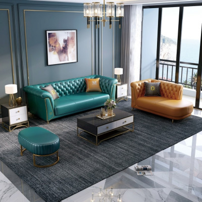 Moderne Bunte Garnitur Sofa Leder Couch 4 Sitzer Chaiselounge Liege