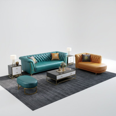 Moderne Bunte Garnitur Sofa Leder Couch 4 Sitzer Chaiselounge Liege