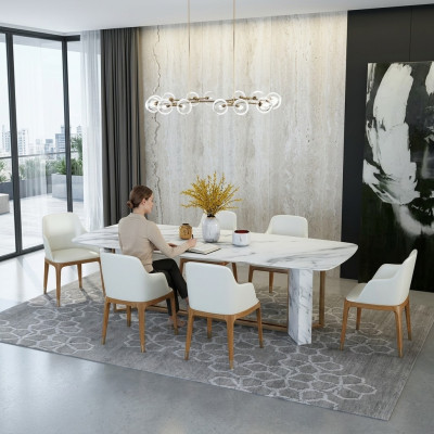 Komplett Set Esstisch + 6 Stühle Esszimmer Deko Set Ess Gruppe Holz Tisch