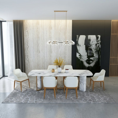 Komplett Set Esstisch + 6 Stühle Esszimmer Deko Set Ess Gruppe Holz Tisch