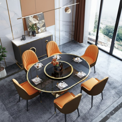 Design Ess Zimmer Stuhl Set Metall Tische Sessel 6x Stühle + Tisch Garnitur