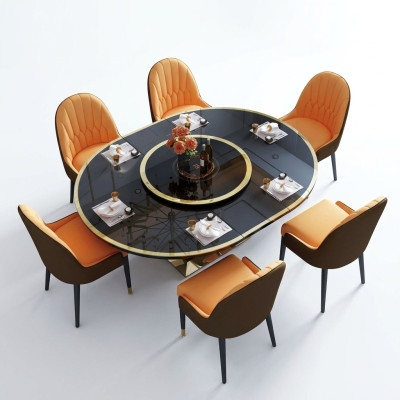 Design Ess Zimmer Stuhl Set Metall Tische Sessel 6x Stühle + Tisch Garnitur