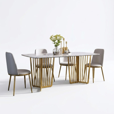 Luxus Esstisch Leder + Edelstahl Marmor Imitation Tisch Stein Esszimmer