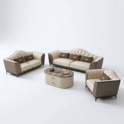 Komplett Set Sofagarnitur 3+2+1 Design Ledersofa Ledergarnitur Couchen