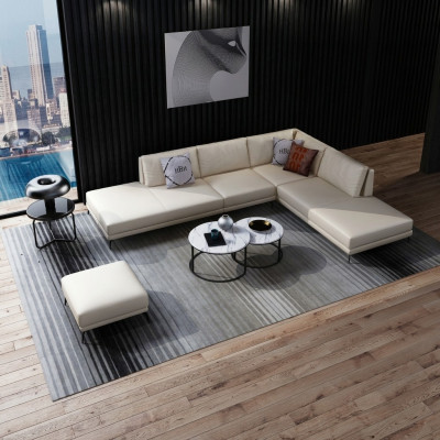 Moderne Sofa Eckgarnitur L Form Polster Sitz Dekor Ecke Couch + Hocker