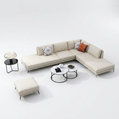 Moderne Sofa Eckgarnitur L Form Polster Sitz Dekor Ecke Couch + Hocker
