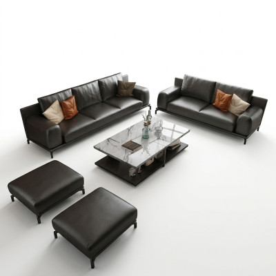 Italienische Luxus Möbel Sofagarnitur 3+2 + Hocker Möbel Couch Sofa 3tlg.