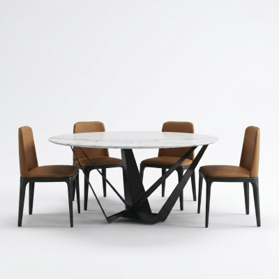 Design Rund Tisch 4x Sessel Stühle Ess Zimmer Polster Sitz Runde Tische