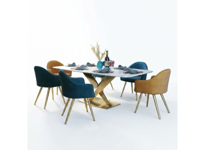 Italienische Stil Möbel Esszimmer Gruppe Sitz Polster Tisch Garnitur 7tlg.