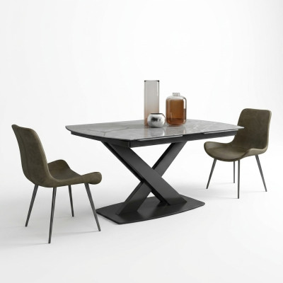 Design Esszimmer Gruppe Tisch + 2 Stühle Sitz Polster Garnitur Tische Lehn