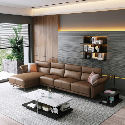 Moderne Wohnlandschaft Ecksofa Couch Polster Leder Sitz Ecke Garnitur