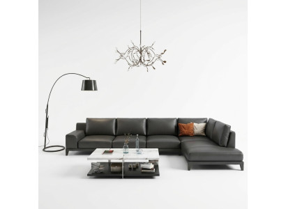 Wohnlandschaft L-Form Ecksofa Couch Leder Design Polster Garnitur Sofa