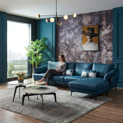 Wohnlandschaft Ecksofa L-Form Sessel Set Garnitur Modern Sofa Blau