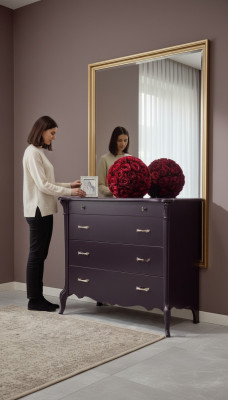 Kommode mit 4 Schubladen Sideboard Anrichte holz Schrank Anrichte Kommoden Lila