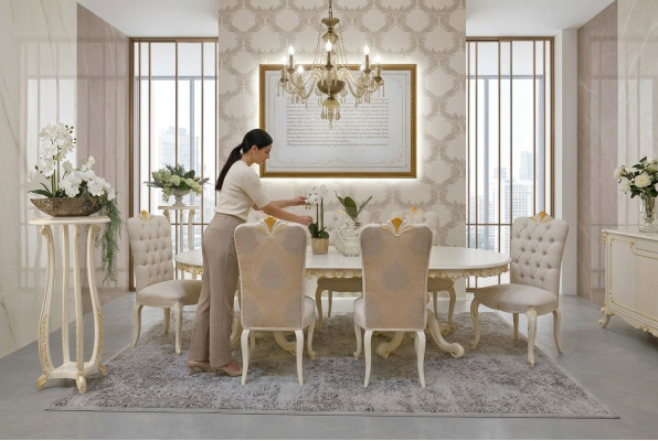 Italienische Möbel Massivholz Esszimmer 6x Stühle Lehn Stuhl Gruppe Garnitur