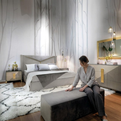 Schlafzimmer Bett 2x Nachttisch  Betten 3tlg. Set Polster Italienische Möbel neu