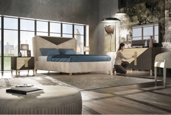 Schlafzimmer 3 tlg. Set Bett 2x Betten Nachttisch Konsole Doppel Hotel