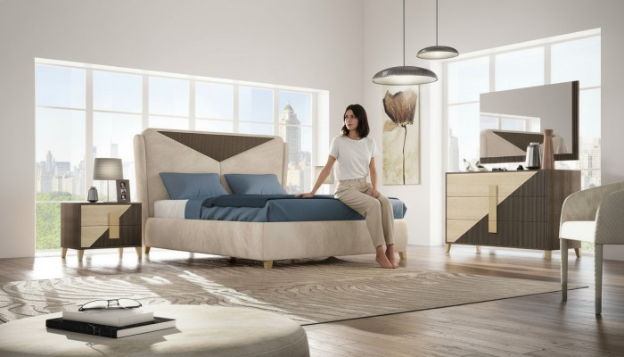 Bett Nachttisch Kommode 4 tlg. Schlafzimmer Set Design Modern Luxus Betten Neu