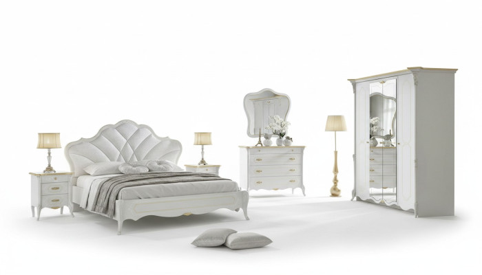Schlafzimmer Set Barock Bett Nachttisch Kommode Bett Möbel 6tlg. Massivholz
