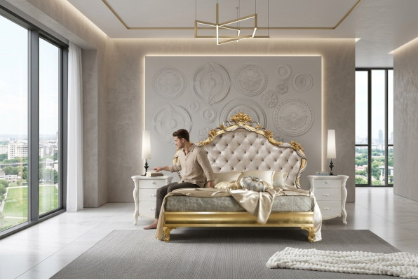 Schlafzimmer Luxus Set 4tlg. Bett + 2x Nachttisch + Chaiselongue Design Liege