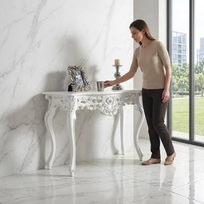 Designer Luxus Konsole Tisch Konsolen Tische Holz Design Silber Klassischer Neu