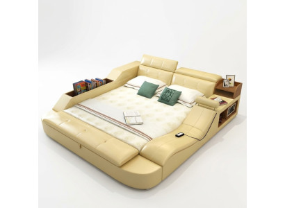 Multifunktions Bett Luxus Design Leder Betten Doppel Deko Regal 180x200cm