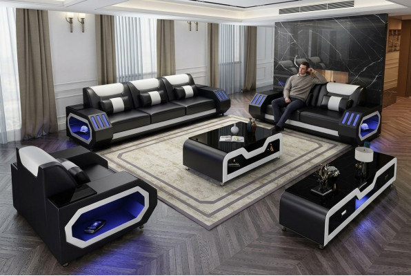 Ledersofa Couch Sofagarnitur 3+2 Garnitur Design Modern Sofa Sitzer Neu