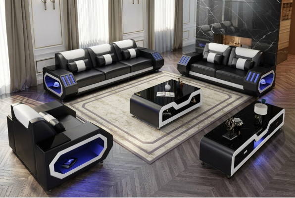 Sofagarnitur Set 3+2+1 Sitzer Couchtisch Sideboard Garnitur Design Moderne