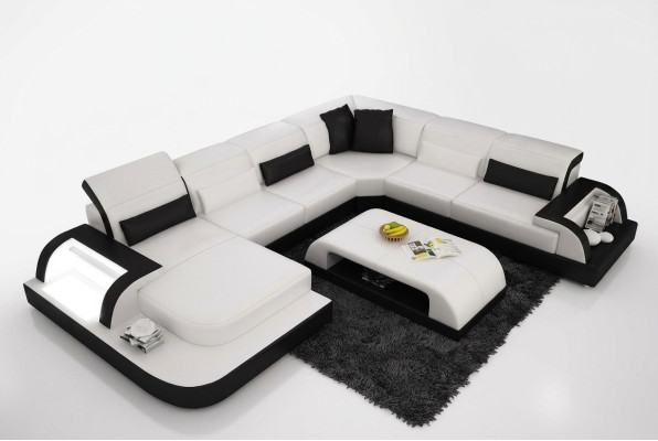Wohnlandschaft Extra Luxus Klasse Ecksofa Couch - Eckgarnituren Ledersofa