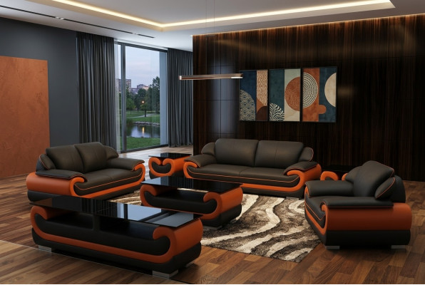 Ledersofa Couch Wohnlandschaft 3+1+1 Sitzer Garnitur Design Modern Sofa
