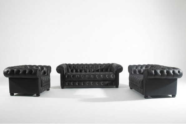 Ledersofa Sitzpolster Garnitur Chesterfield Stühle Design Sofa Couch Garnitur