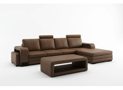 Ecksofa Sofa Garnitur 3tlg. Couch Tisch Hocker Leder Garnitur Couchen
