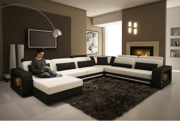 U Form Sofa Couch Polster Ecksofa Garnitur Wohnlandschaft Leder Design