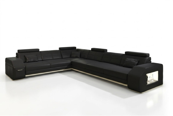 Couch Ecksofa Leder Textil Polster Garnitur Designer Sofa Wohnlandschaft