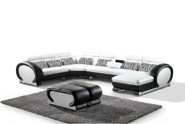 Ecksofa + 2x Hocker Eckgarnituren Leder Couchen Wohnzimmer Sitzmöbel