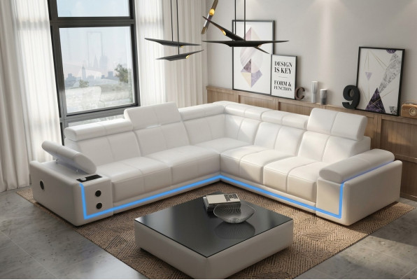 Beleuchtete Leder Ecksofa Couch L Form Sound Led Boxen Modernes