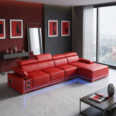 Couch Beleuchtete Leder Ecksofa L Form Sound Led Boxen Modernes