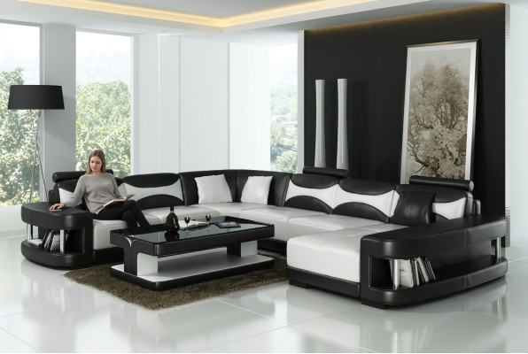 xxl big Wohnlandschaft U Form Ecksofa Sofa Couch Polster Garnitur Leder