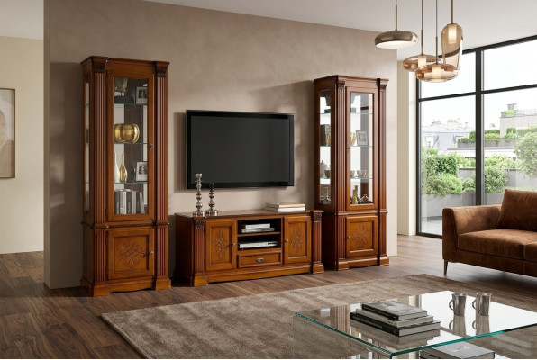 Klassische Wohnzimmer Vitrine Sideboard RTV Regal Wände Schrank 3tlg. Massivholz