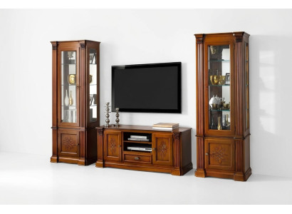 Klassische Wohnzimmer Vitrine Sideboard RTV Regal Wände Schrank 3tlg. Massivholz