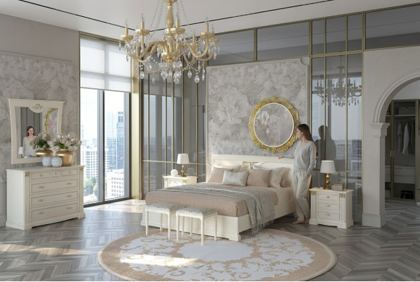 Bett Nachttisch Kommode 7 tlg. Schlafzimmer Set Design Luxus Schlafzimmer Massivholz