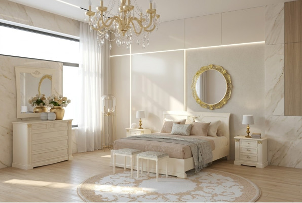 Bett Nachttisch Kommode 7 tlg. Schlafzimmer Set Design Luxus Schlafzimmer Massivholz