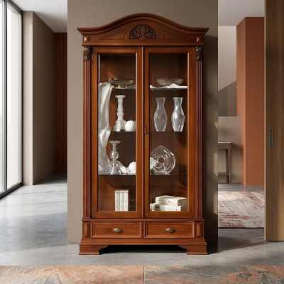 Vitrine Glas Schrank Wohnzimmer Schaufenster 2 Türen Vitrinen Barock