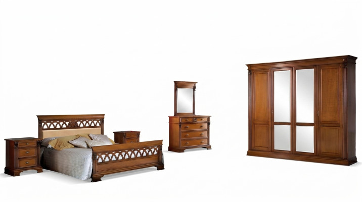 Schlafzimmer Set Komplett Kommode Bett Kleiderschrank Betten Nachtkonsole 6tlg. Massivholz